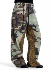 Men's Camouflage Leopard Patchwork Cargo Pants in Army Green, side view