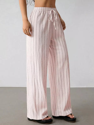 Striped Wide-leg Drawstring Pants, view 23