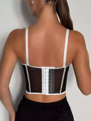 Corset Cami With Contrasting Trim in Black And White Strips, fit detail