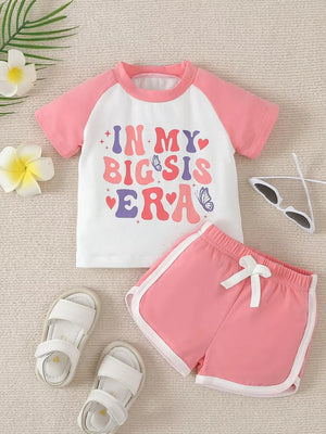 Children's Letter Graphic Tee And Shorts Set, front view