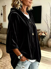 Velvet Loose Fit Hoodie With Drawstring in Khaki, view 13