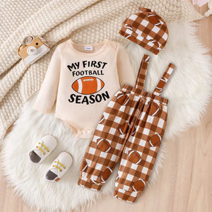 Children's Football Season Bodysuit Set in Apricot, front view
