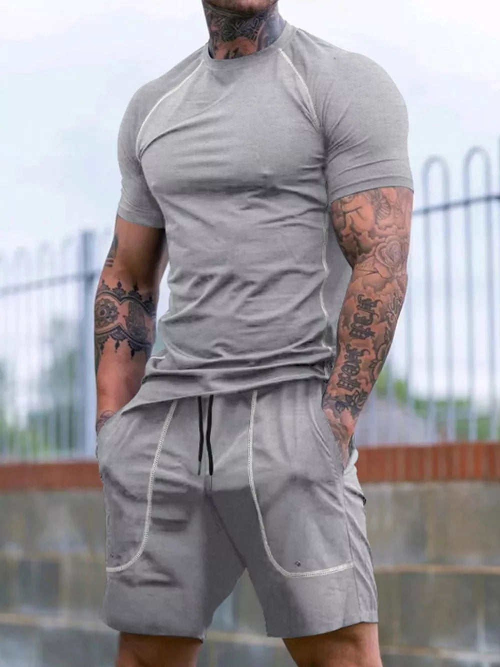 Men's Casual Short Sleeve T-shirt And Shorts Set in Black, view 16
