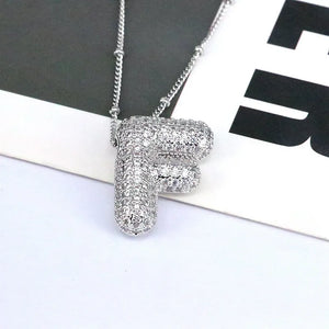 Silver pave initial bubble pendant necklace, Style F