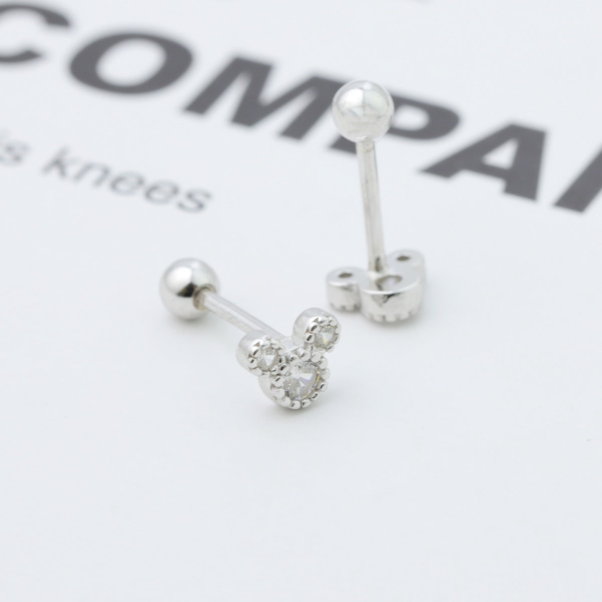 Sterling silver Mickey Mouse stud earrings with dazzling stones