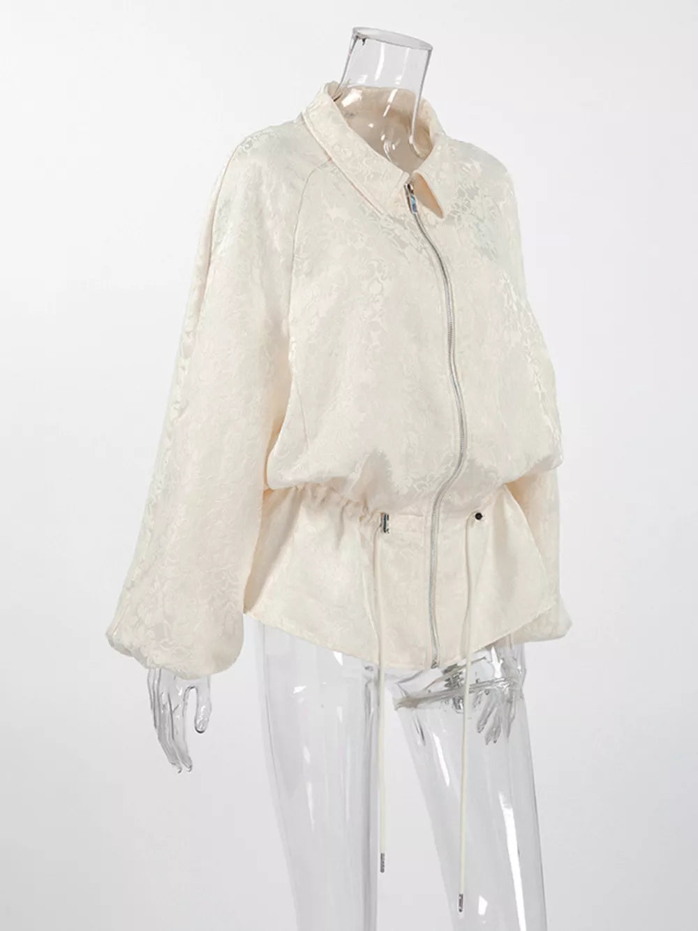 Jacquard Bomber Jacket With Drawstring Waist in Apricot, view 16