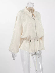 Jacquard Bomber Jacket With Drawstring Waist in Apricot, view 16