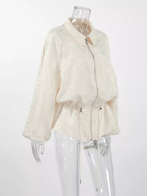 Jacquard Bomber Jacket With Drawstring Waist in Apricot, view 16
