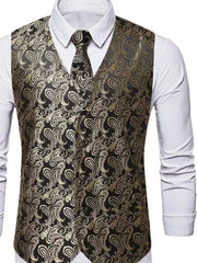 Men's Full Size Paisley Print Button Up Vest, fit detail