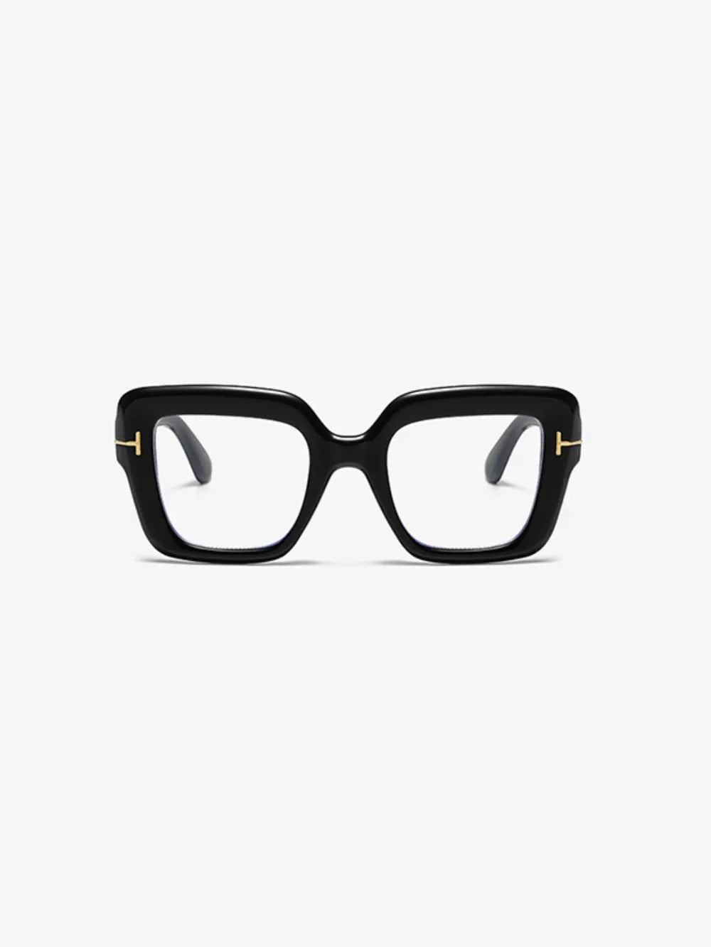 Black acetate geometric sunglasses with gold accents