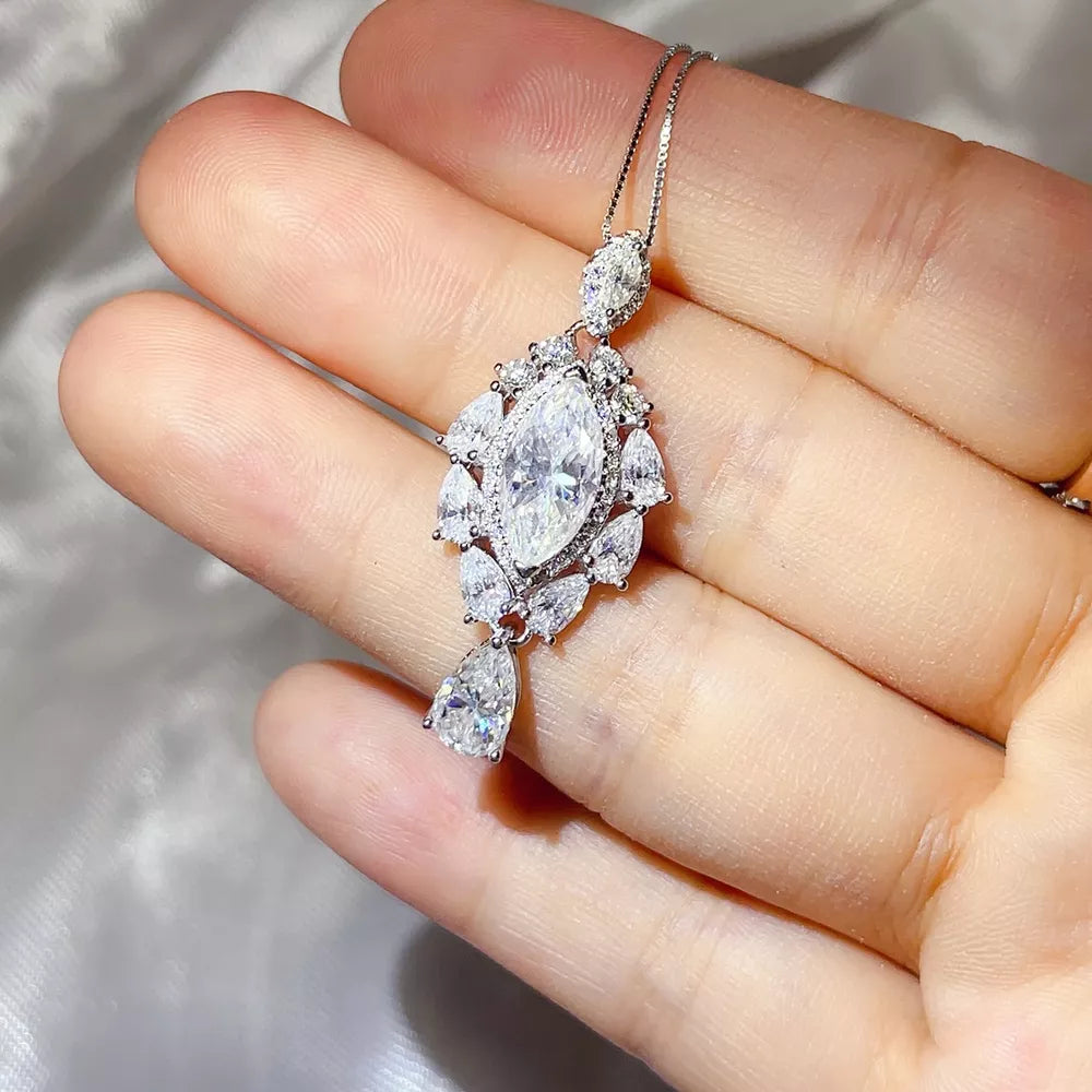 3 Carat 925 Sterling Silver Moissanite Pendant Necklace, side view