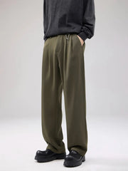 Men's Army Green Drawstring Wide-leg Sweatpants with chain detail