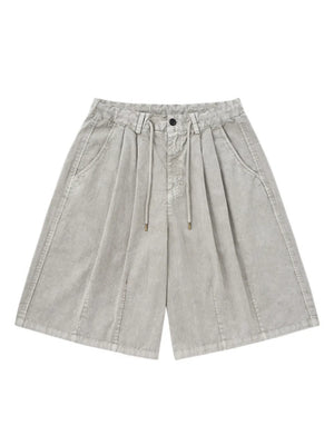 Light gray cotton wide-leg chino shorts for men with drawstring and pleats.