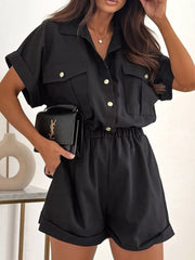 Button Front Short Sleeve Shirt And Shorts Set in Gum Leaf, side view