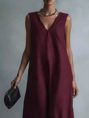 Full Size V-neck Sleeveless Maxi Dress, model styling view