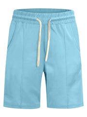 Light blue chino shorts for men with drawstring waist and pockets.