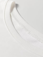White crewneck loungewear top with ribbed neckline and visible stitching detail.