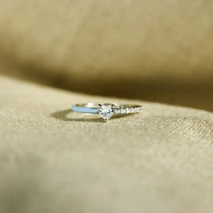Light blue enamel heart & pave band ring in 925 sterling silver.