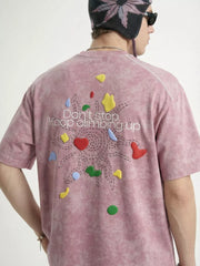 Men's Printed Round Neck T-shirt in Black, front view