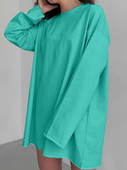 Oversized Tiffany Blue cotton jersey top with long sleeves and a crew neck.