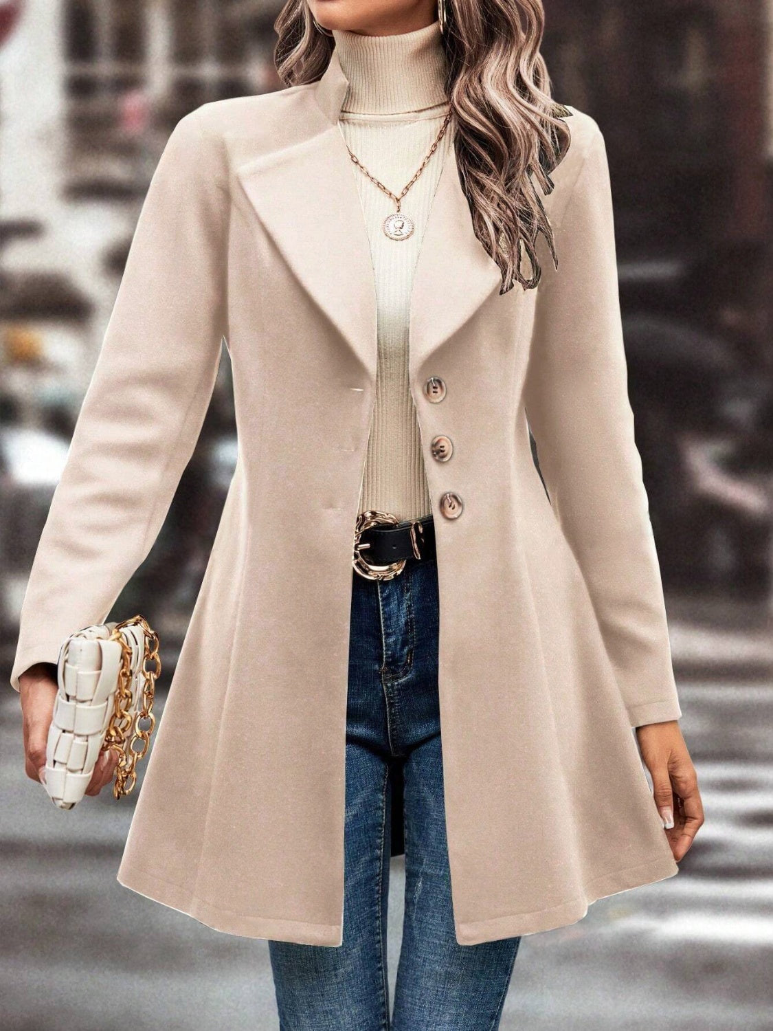 Dust Storm wool blend coat with buttoned front and flared hem