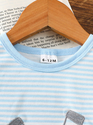 Baby blue and white striped cotton tee with embroidered golf detail.