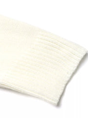 White acrylic knit long-sleeve sweater detail showing ribbed texture