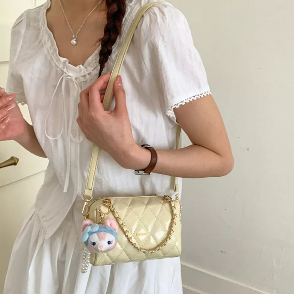 Quilted Chain Strap Crossbody Bag in Yellow, model styling view