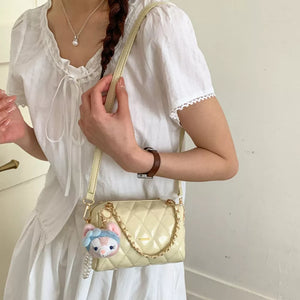 Quilted Chain Strap Crossbody Bag in Yellow, model styling view