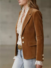 Single-breasted Lapel Collar Blazer in Brown, side view