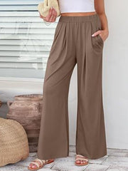 FlexiFit wide leg trousers in taupe with elastic waist and pockets.
