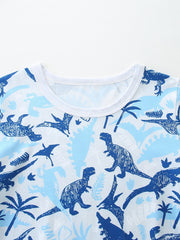 Baby blue dinosaur print pajama top with crew neck