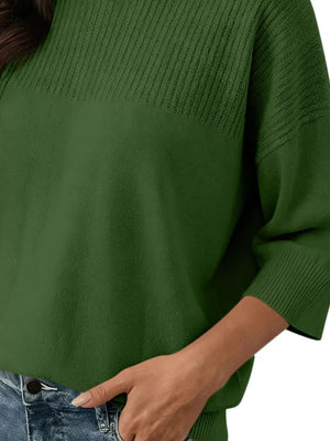 Elegant Crew Neck Eyelet Ribbed Sweater in Pink, view 21