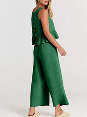 Ruffled Hem Sleeveless Top And Wide-leg Pants Set Plus Size in Black, view 16