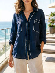 Chic Contrast Trim Long Sleeve Shirt
