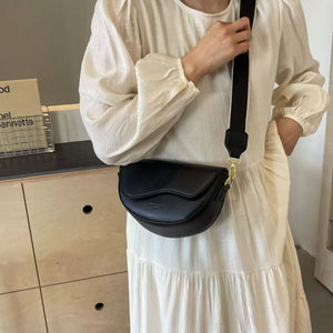 Leather Crescent Crossbody Bag in Black, back view
