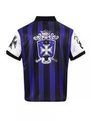 Men's Striped Soccer Jersey T-shirt in Royal Blue, close-up detail