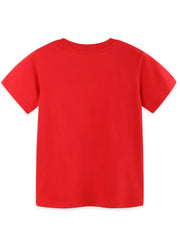 Red cotton toddler t-shirt with short sleeves and crew neck.