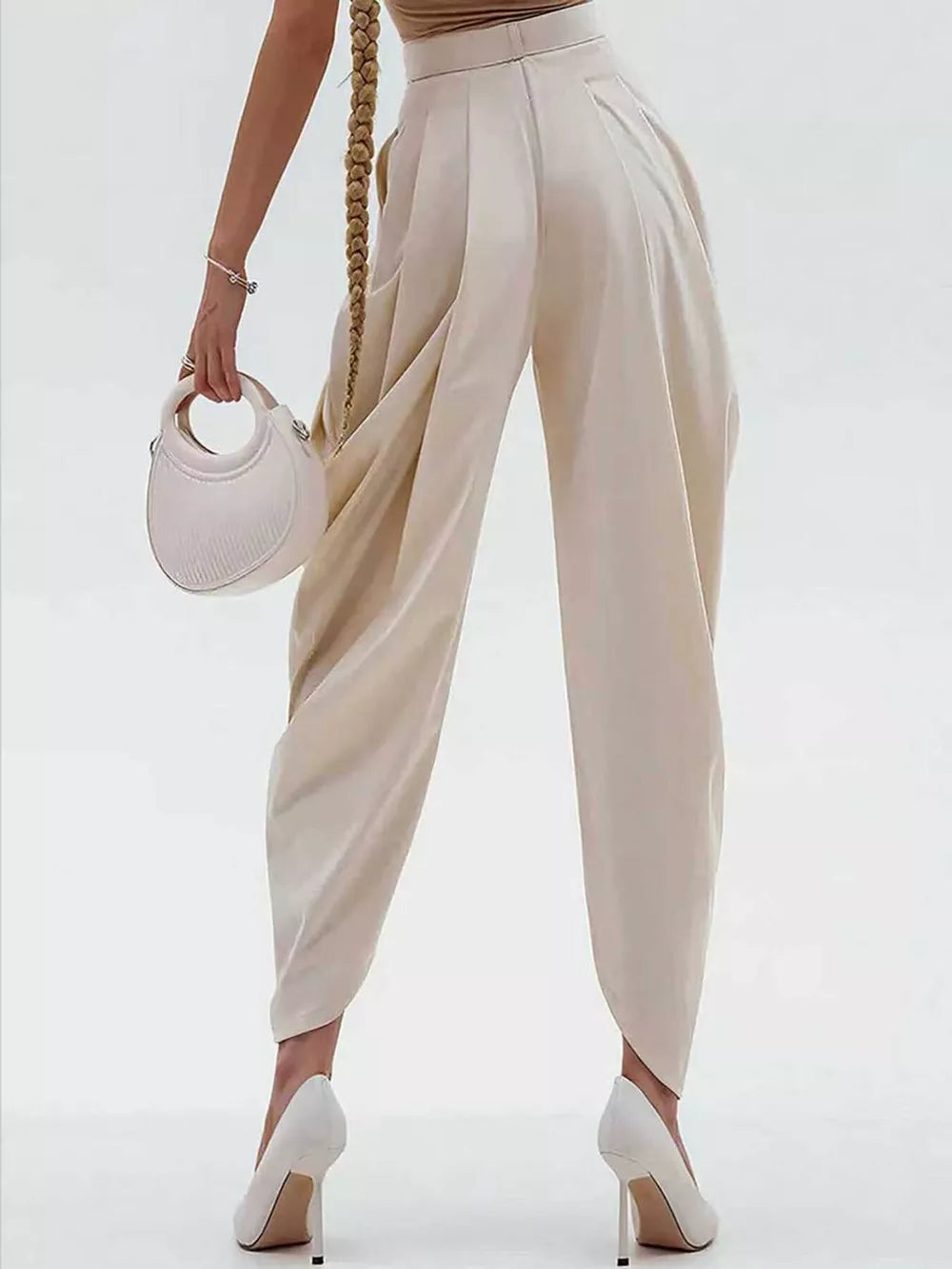 High-waisted Pleated Drape Pants in Black, side view