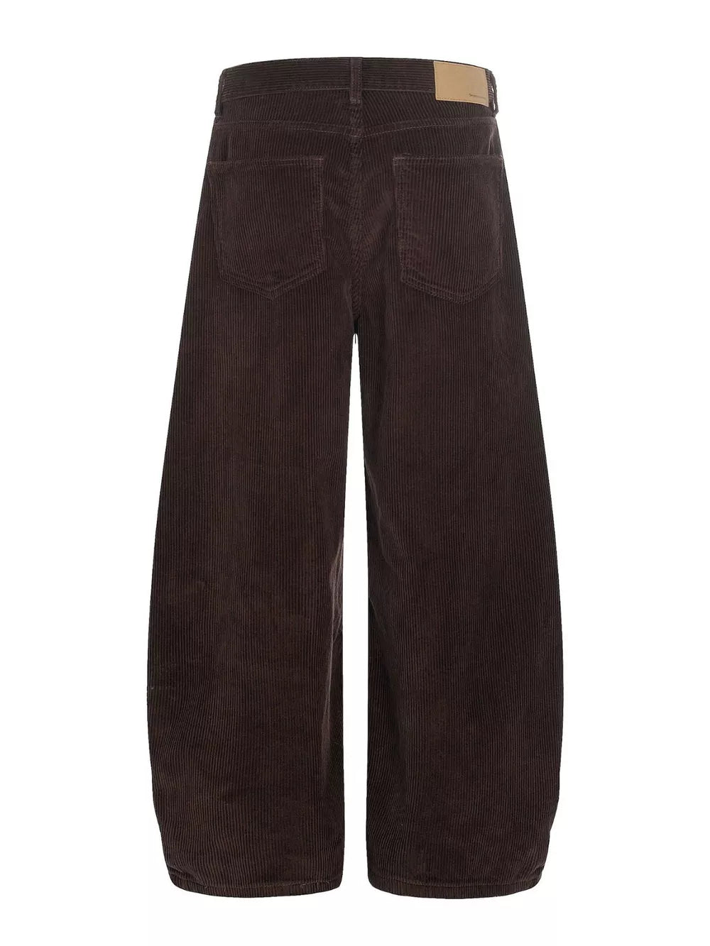 Brown corduroy wide-leg joggers for men with button fly and adjustable waist.