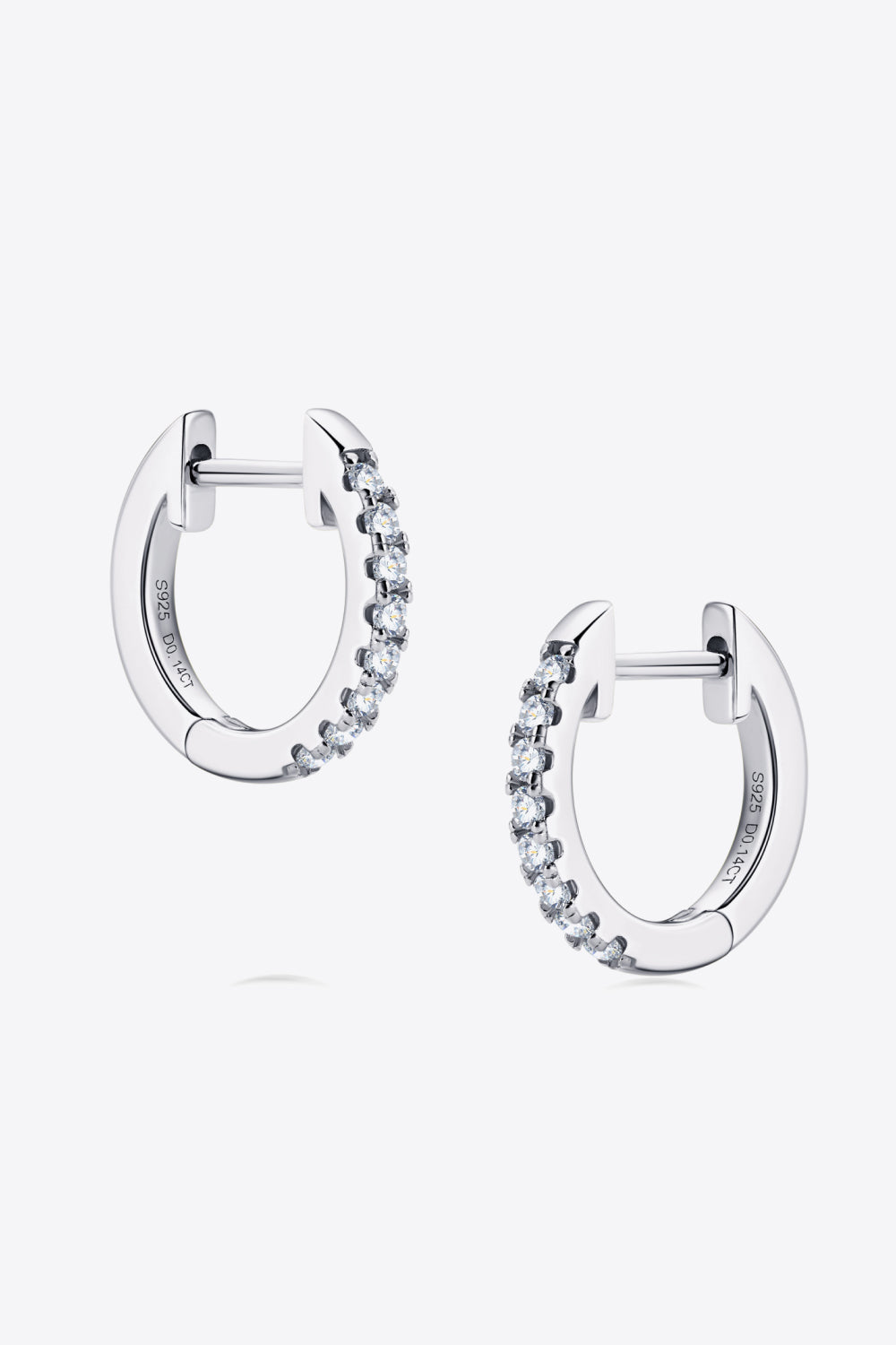 Silver pavé hoop earrings with sparkling stones, 925 sterling silver.