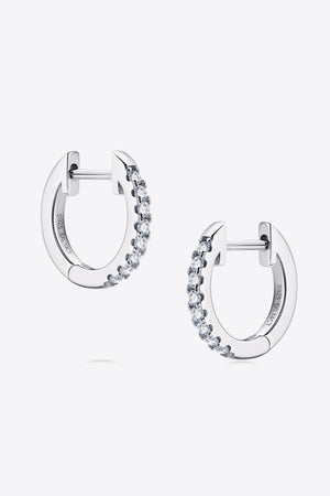 Silver pavé hoop earrings with sparkling stones, 925 sterling silver.