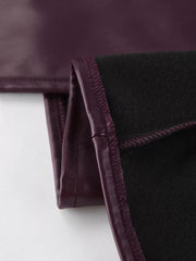 Stand Collar Belted Faux Leather Jacket in Wine Red, view 22