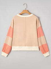 Color Block Textured Patchwork Pullover Sweatshirt in Watermelon pink, alternate angle