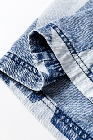 Cosmic Wash Star Print Palazzo Jeans in medium blue denim with a star pattern and visible stitching detail.
