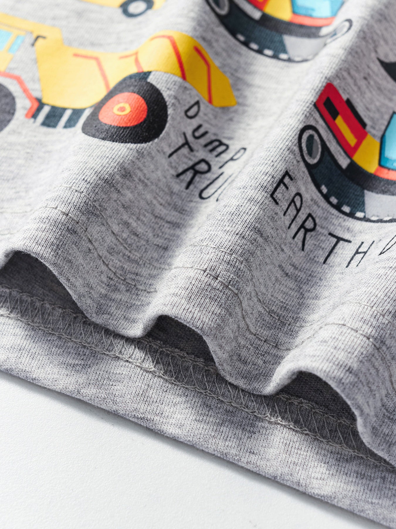 Light Gray cotton crew neck t-shirt with construction vehicle print and text.