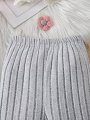 Children's Ribbed Knit Hooded Top And Pants Set in Light Gray, back view