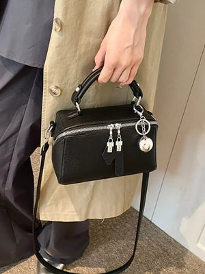 Textured Mini Pu Leather Handbag in Black, back view