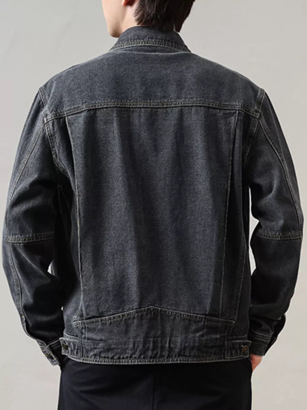 Men's Classic Washed Denim Jacket Plus Size in Dark Gray, model styling view