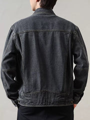 Men's Classic Washed Denim Jacket Plus Size in Dark Gray, model styling view